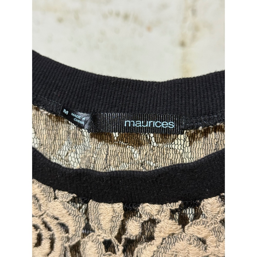 Maurices Womens Lace Rose Flower Print Short Sleeve Crop Top Beige Size M Petite